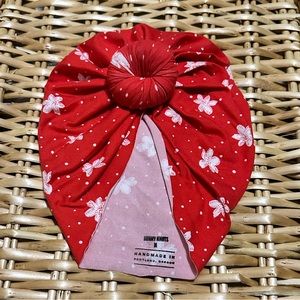 BUNNY KNOTS TURBAN: red with white polka dot/floral pattern